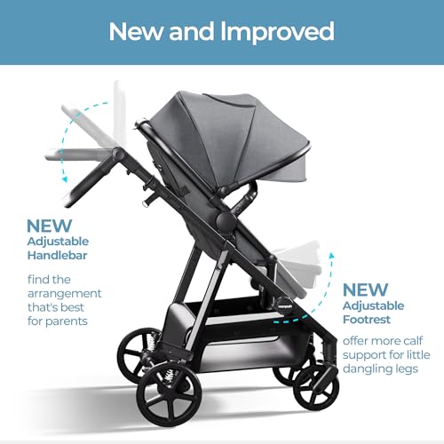 Image of Mompush Baby Stroller, Convertible 2-in-1, Infant Car Seat Compatible, Includes Adapter - Sturdy Full-Size Infant Stroller for Family Adventures