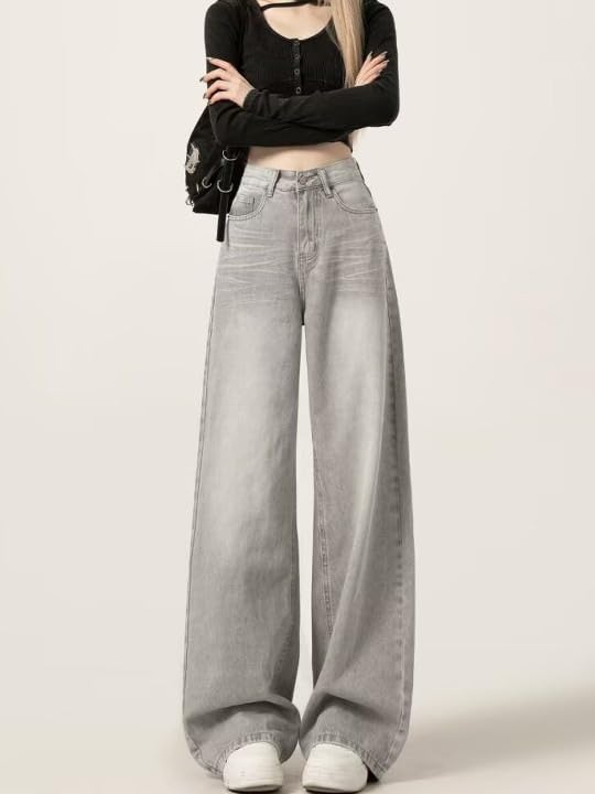 Image of KOTTY Women Trendy Wide Leg Jeans High Waist Baggy Fit Denim Streetwear Jeans