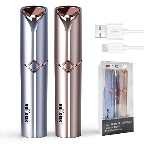 Ulepszony przyrząd do usuwania włosów na twarzy dla kobiet, ładowany przez USB, bezbolesny trymer do włosów, przenośna golarka do twarzy dla kobiet (różowe złoto + niebieski (2 szt.)