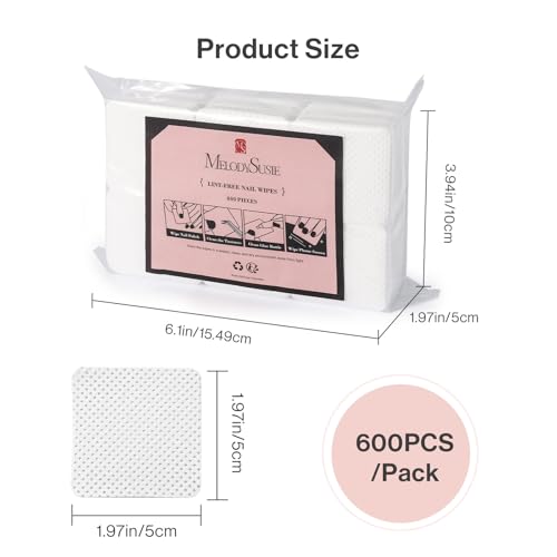Image of MelodySusie 600Pcs Lint Free Nail White Wipes Super Absorbent Soft Non-Woven for Fingernail Polish Remover and Eyelash Extension Wipes for Nail Art