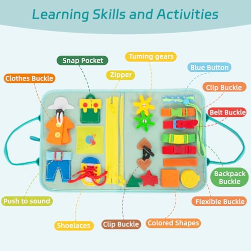 Image of WOODENFUN Busy Board Montessori Toys for Boy Girl Birthday Gifts, Busy Book Learning Sensory Easter Toys for Toddlers, Toddler Travel Autism Educational Activities Fine Motor Skills