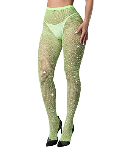Image of CHRLEISURE Women's Sparkle Rhinestone Fishnets, Sexy Sparkly Glitter Party Concert Outfit Fishnet Stockings