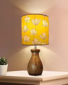 Homesake Dovel Pot Modern Table CFL Lamp, Wooden Base Modern Fabric Lampshade For Home Office Cafe Restaurant, Dovel Pot, Rabbit (Hibiscus)