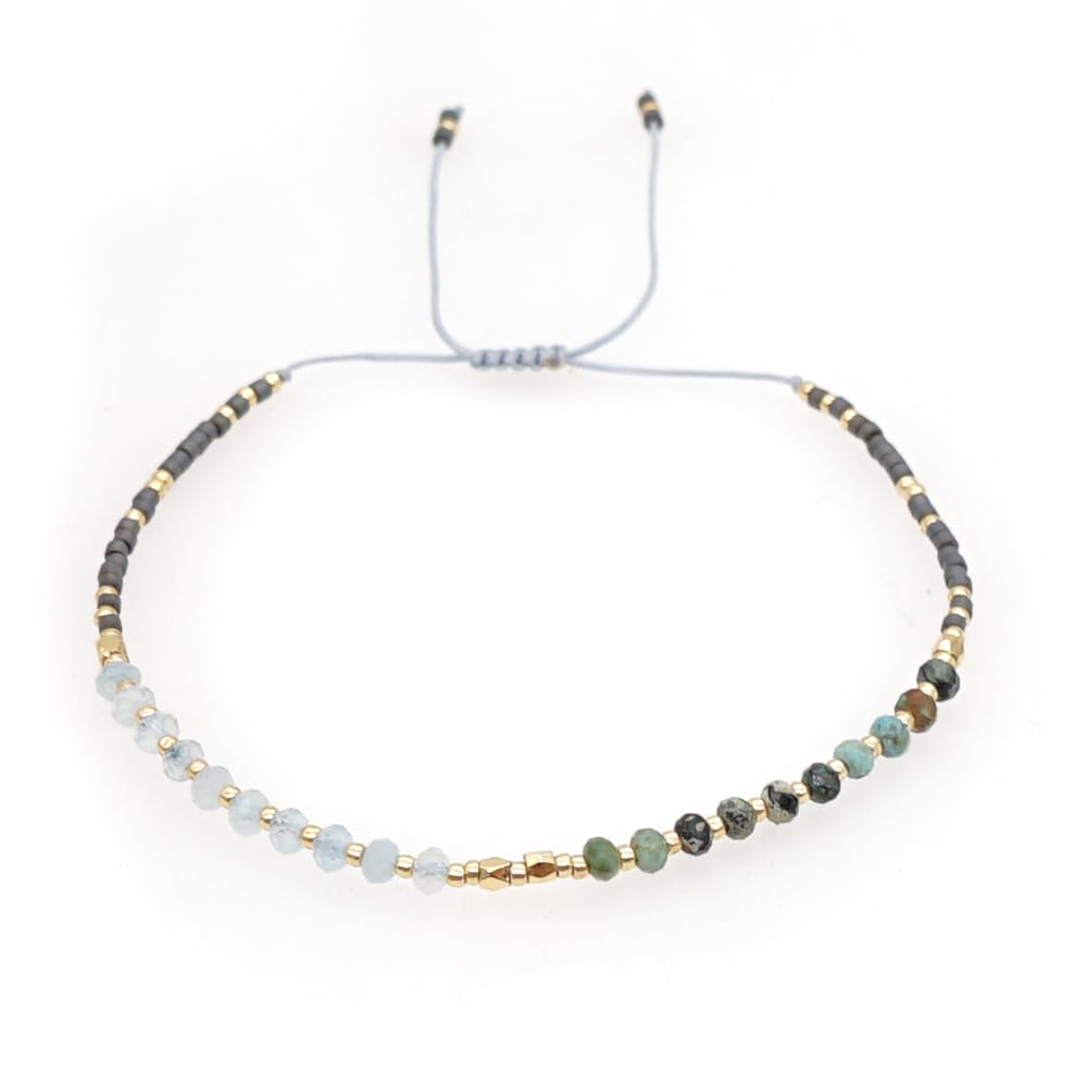 Agriajun Handmade Gemstone Beaded Strand Bracelets for Women Dainty Adjustable Charm String Braided Boho Seed Beads Friendship Bracelets Fashion