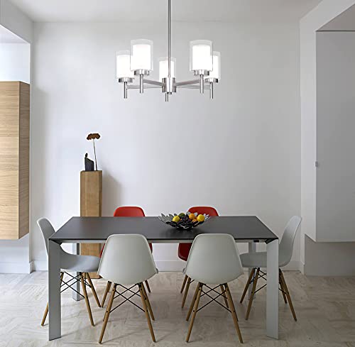 Xinbei Lighting Chandeliers, Modern 5 Light Chandelier Adjustable Hanging Pendant Light With Glass In Brushed Nickel For Dining & Living Room Xb-C1276-5-Bn #TOP1