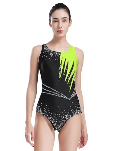 JEATHA Body De Danza Ballet Mujer Leotardo De Ballet Gimnasia Ritmica Maillot De Danza Pantinaje Body Deportivo Ejercicio Amarillo fluorescente S