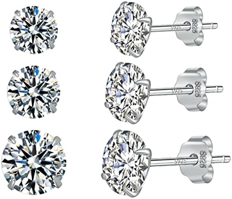 925 Sterling Silver Stud Earrings for Women - 4 Pairs Round Cut Cubic Zirconia Stud Earrings Hypoallergenic Stud Earrings Set for Women Men Girls Gifts