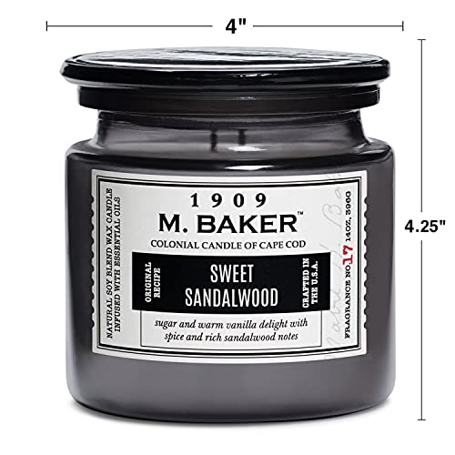 Colonial Candle Sweet Sandalwood Scented Jar Candle, M. Baker Collection, 2 Wick, Grey, 14 Oz - Up To 60 Hours Burn #TOP4