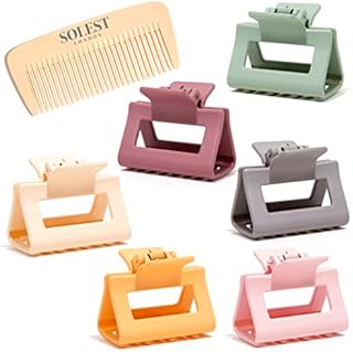 Solest London Hair Claw Clips - Square Medium Colourful Clips for Women and Girls - Pack of 6 - Hair Claws for Thick Thin Fine Long Hair - 6 Vibrant Matte Colours Hair Clips with a hair comb gift
