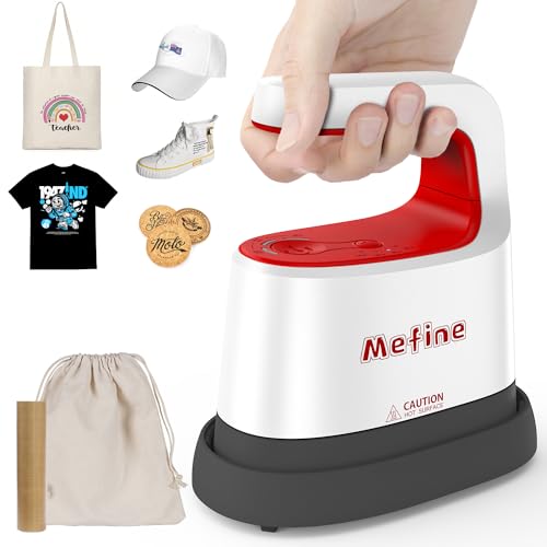Mefine Mini Prensa de Calor Prensa Termica Pequena con 4 Temporizador, Portatil Prensa de Transferencia Mini Heat Press con 3 Ajustes de Temperatura para Camisetas, Zapatos, Sombreros, Almohadas