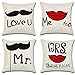 AmDxD Zestaw 4 dekoracyjnych poszewek na poduszki, 45 x 45 cm, poszewki na poduszki, miękkie, kwadratowe, ze wzorem Mr. Right i Mrs Right, na sofę, do pokoju, (zestaw 4, czarny, beżowy, czerwony)
