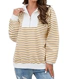ALEIBUAU Womens Tops Fall Clothes Half Zip Striped Spliced Hoodies Long Sleeve High Neck Casual Swea