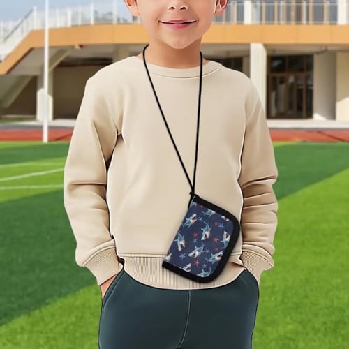 COEQINE Kid Wallet Boy Shark Waller For Toddler Boys Trifold Wallet With Lanyard Foldable Moneybag With Zipper Cute Sea Animal Print Coin Purse3