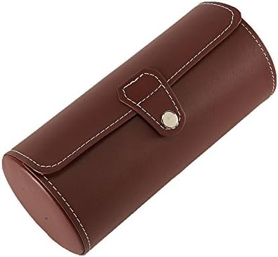 AVESON PU Leather Roll Travel Watch Box Holder Organiser Storage Case 3 Grid for Watches or Bracelets, Brown