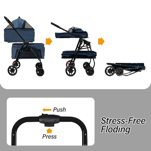 BDL Carrinho de bebê duplo para 2 cães/gatos – Carrinho dobrável de 4 rodas com suporte de viagem re