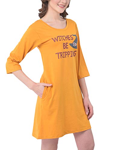 Image of Clovia Women's Witches Be Tripping Text Print Short Night Dress