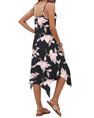Image of AUSELILY Women's Summer Dresses 2026 Casual Sleeveless Spaghetti Strap Sundress Asymmetrical Midi Dress with Pockets