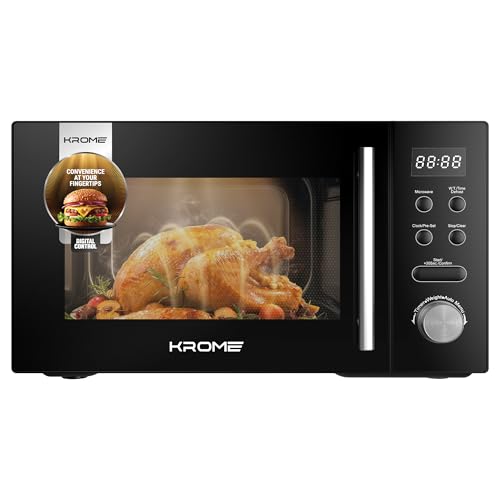 KROME Microwave Oven, 20L Capacity, 700W Output, 5 Power Levels, 95-Minute Timer, Cooking End Signal, Grey Painted Cavity, Black Color | KR-MW20DM