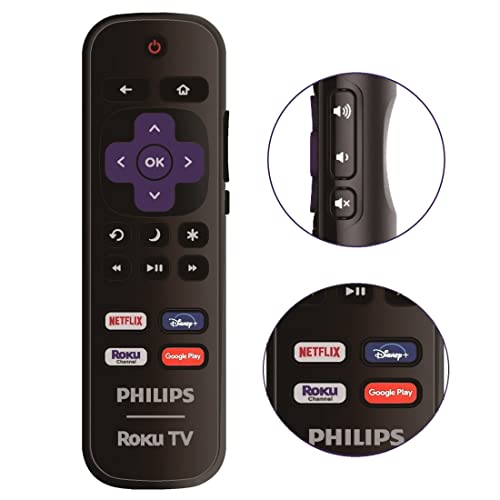 2 Pack - OEM Replacement Remote Control for All Philips Roku Smart TVs【Only Works with Philips Roku TV, Not for Roku Stick and Roku Box】 (Netflix/Disney Plus/Roku Channel/Google Play)
