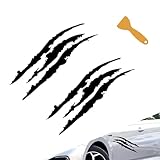 Bawkars 2 PCS Car Claw Mark Decals, Frontlight Reflective Sticker Stripes Scratch Vinyl Decal, 15.75 x 4.72 inches Monster Claw Scratch Printed Decak, Universal for Most Cars (Black)