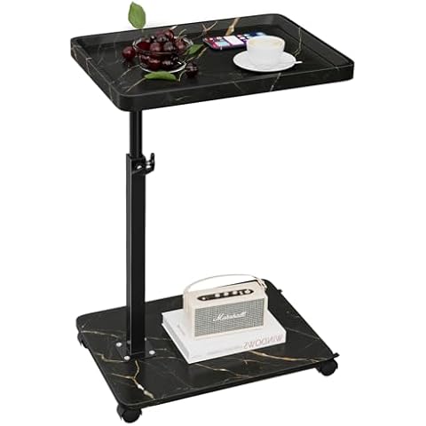 XNSDXV C Table End Table Adjustable Height, 360°Swivel TV Tray Table for Small Spaces, Couch Tables That Slide Under, C Shaped Side Tables Living Room and Bedroom for Sofa, Bed,Chair, Snack (Black) Cover