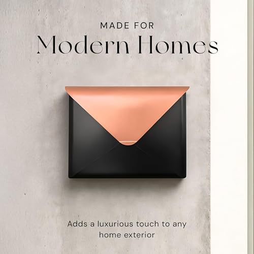 Image of NACH Sleek Envelope Wall Mount Mailbox, Large Mailboxes for Outside Wall Mount, Extra Large Capacity Mailbox for Outside, Black & Copper Mailbox, 12.5x4x10 Inches, Wall Mailbox, MB-6951