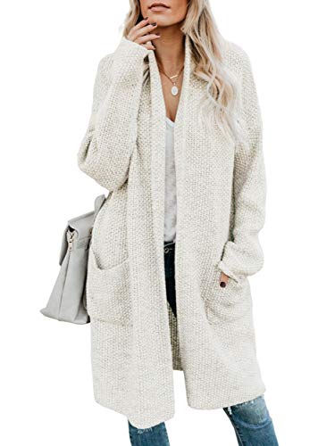 Ybenlow Womens Boho Open Front Cardigans Loose Knit Drape Long Sleeve Sweater Cloak Duster Outwear with Pockets Beige