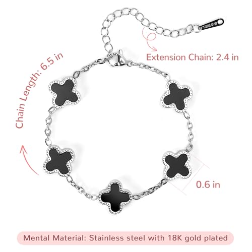 18K Gold Clover Bracelets for Women Simple White Gold Lucky Four Leaf Clover Bracelets Link Set Christmas Jewelry Gifts for Women - Image 3