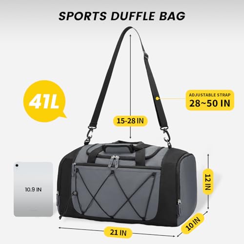 Image of Vorspack Gym Bag for Men - 21 Inches Duffle Bag for Travel Lightweight Duffel Bag with Shoe Compartment Personal Item Travel Bag Weekender Bag for Travel Sports Gym - Grey