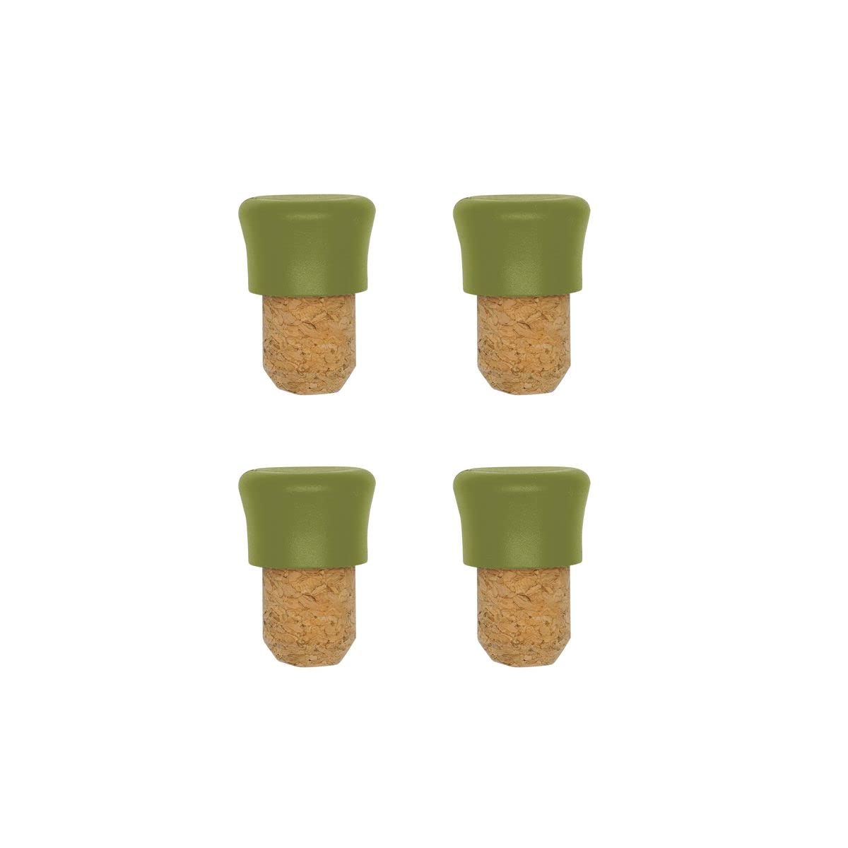 Fackelmann 687074 Set of 4 stoppers, Cork, Green, Organic Plastic, Stainless Steel, 2.5 x 4 cm