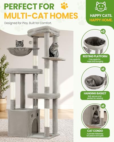 Feliskyn 67in Cat Tree Tower for Indoor Cats, Multi-Level Light Grey — view 6
