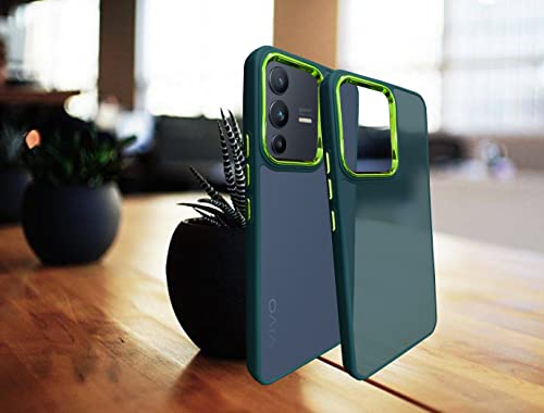 Image of A rtistque Frosted Translucent Back Cover Case for Vivo V23 Pro 5G | Electroplated Chrome Ring | Raised Camera Edges for Protection | Smooth Sides TPU - Green