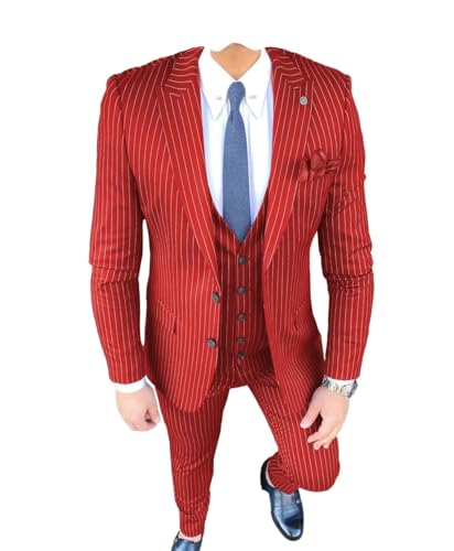 ORBITRAY Suit for Men 3 Piece Striped Blazer Vest Pants Single Breasted Pinstripe Suit Business Set