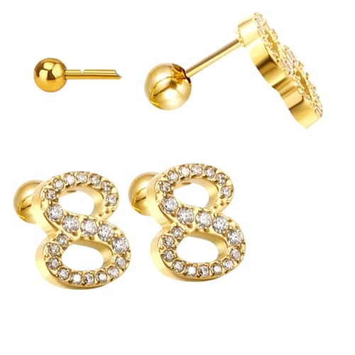 New 2026 Kute Mini Golden Silver Plated Cubic Zirconia Arabic Numbers Round Ball Screw Back Stud Earrings Women Her Piercing Jewelry Fashion Trendy Accessories Creative Gift