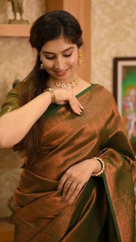 Image of Flosive Women's Kanjivaram Silk Saree With Beautiful Blouse With Zari Border