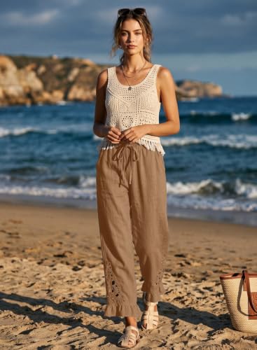 Image of Acelitt Women Casual Lightweight Drawstring Elastic Waist Pants with Pockets, S-XXL