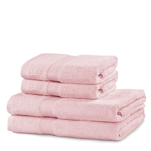 Serviettes de bain coton absorbant DecoKing Marina drap de douche rose