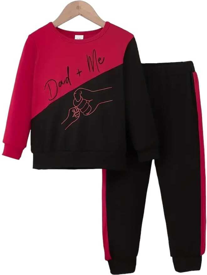 Image of Boys Cotton Blend Material Graphic Print Red Color Casual T-shirt And Pant Set 5-6 Y (FDEKIDSET DAD+ME RED 5 6 PT)