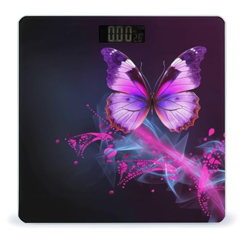 Báscula digital baño mariposa rosa púrpura precisión 400lb
