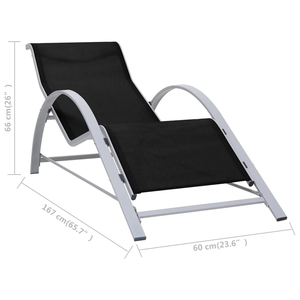 Leżak do opalania, tekstylen i aluminium, czarny, regulowany, składany, do ogrodu, na taras, balkon, z odpornym na warunki atmosferyczne stelażem i wygodnym oparciem do basenu i plaży