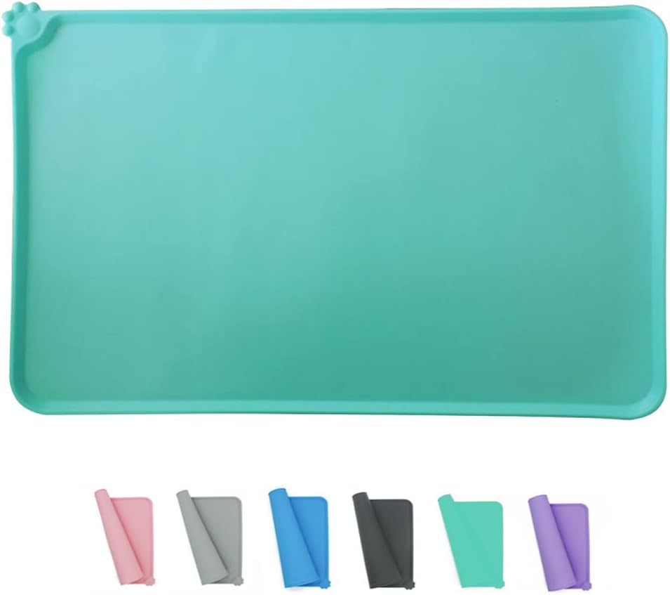 Silicone Pet Feeding Mat, Waterproof Dog Cat Bowl Mat, Raised Edges to Prevent Spills, Easy Clean Nonslip Dogs and Cats Placemat Tray to…