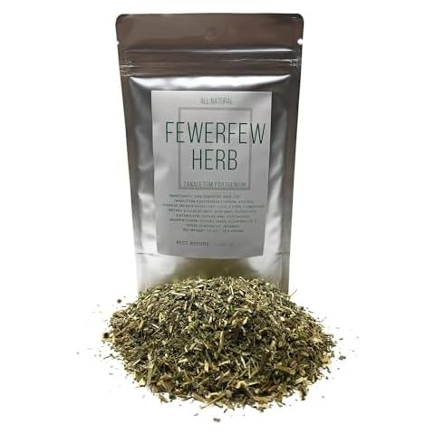 Fewerfew Herb from Austria - Natural, Cut & Dried Tanacetum Parthenium - Net Weight: 1oz/28.5g - Featherfew Featherfoil Flirtwort Bachelor's Buttons Herb Cover