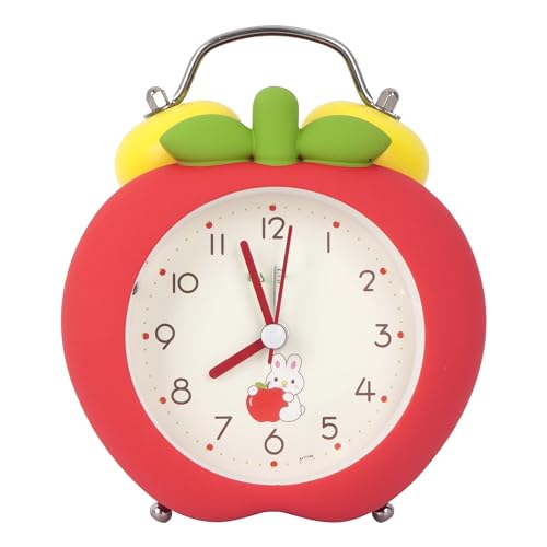 MEGAUK Twin Bell Desk Clock Silent Travel Alarm Clock Analogue Display Strawberry/Apple Design (08245 Apple Red)