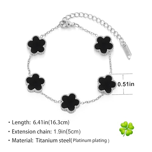TICVSS Four Leaf Clover Bracelet for Women Platinum Plated Stainless Steel Lucky 4 Leaf Silver Chain Link Bracelet Jewelry Gift for Women2