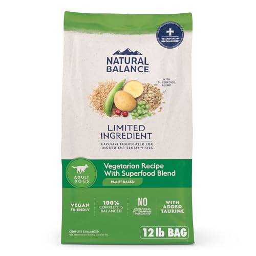 Natural Balance Limited Ingredient Adult Dry Dog Food with Vegan Plant Based Protein and Healthy Grains, Vegetarian Recipe, 12 Pound (Pack of 1)