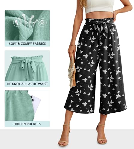 Image of IWOLLENCE Women Flowy Loose Wide Leg Pant Summer Beach Casual Trousers high Waist Adjustable Knot Business Work Casual Pants