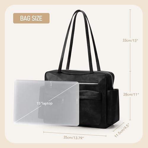 Image of KALIDI Tote Bag Vegan Leather Women Pocket Utility Bag Faux Leather Shoulder Travel Purse Vintage Handbag for Work