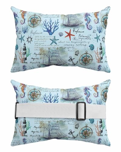 Anzona Pack of 4 Coastal Nautical Lumbar Pillow Covers, Outdoor Waterproof Throw Pillow Covers Set, Blue Summer Beach Anchor Ocean Coral Decorative Cushion Case for Patio Beach, 11x16 Inch