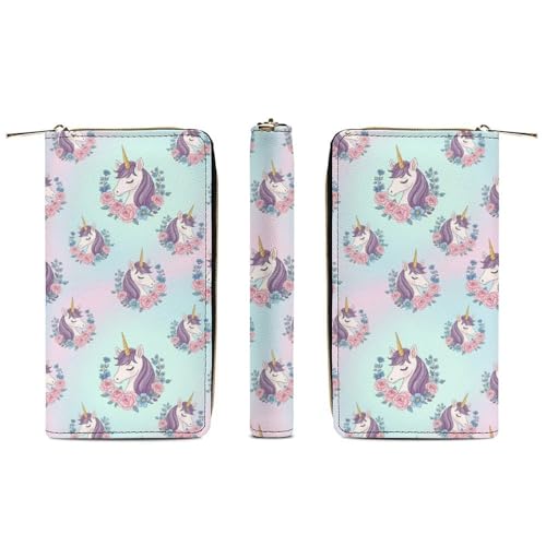 Printed Leather Wallet for Men Women, Portable Cute Unicorns Wallets with Large Capacity Multiple Card Slots3