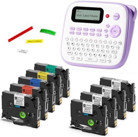 Vixic Label Maker, Purple Label Maker Machine with Tapes, Portable Labeling Machine, Cute Labelmaker with Keyboard, D210S Hand Held Labeler with Different Fonts for Home Kids Items Office Organization image 5